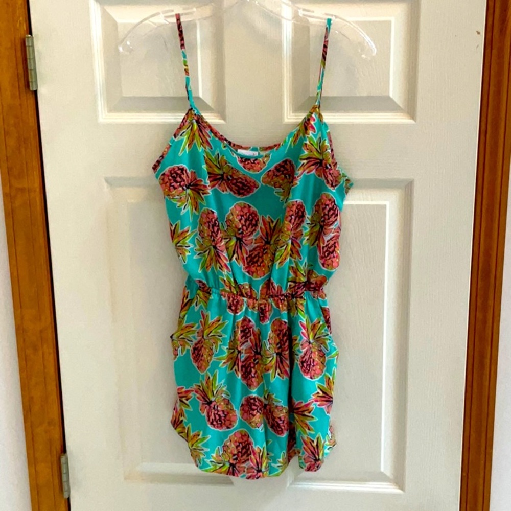 All For Color Pineapple Print Romper Blue Green Adjustable Straps- Size Small